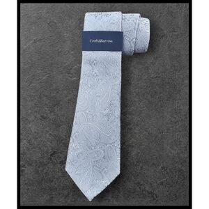 NWT Croft & Barrow Silk Blend Wolcott Paisley Neck Tie Silver Gray Event Wedding